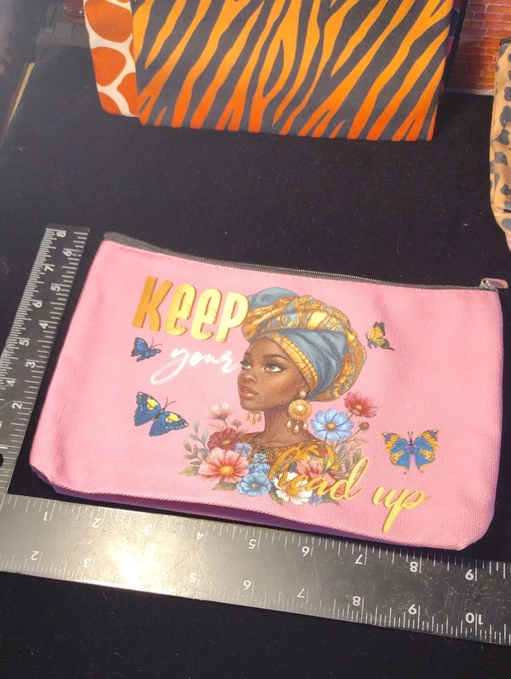 Keep Your Head Up Pink Canvas Pouch - Inspirational Women's Clutch